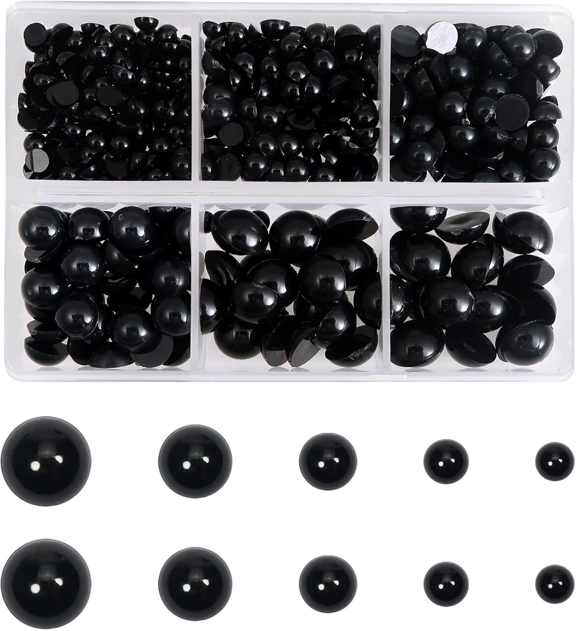 500pcs Round Black Flatback Plastic Doll Eyes – 4mm to 10mm for Crafts, Amigurumi, Plush Toys & DIY Projects